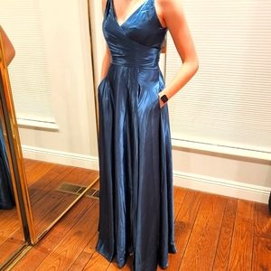 Peacock blue satin long fomal dress /Closet Clean Out SALE! 💥